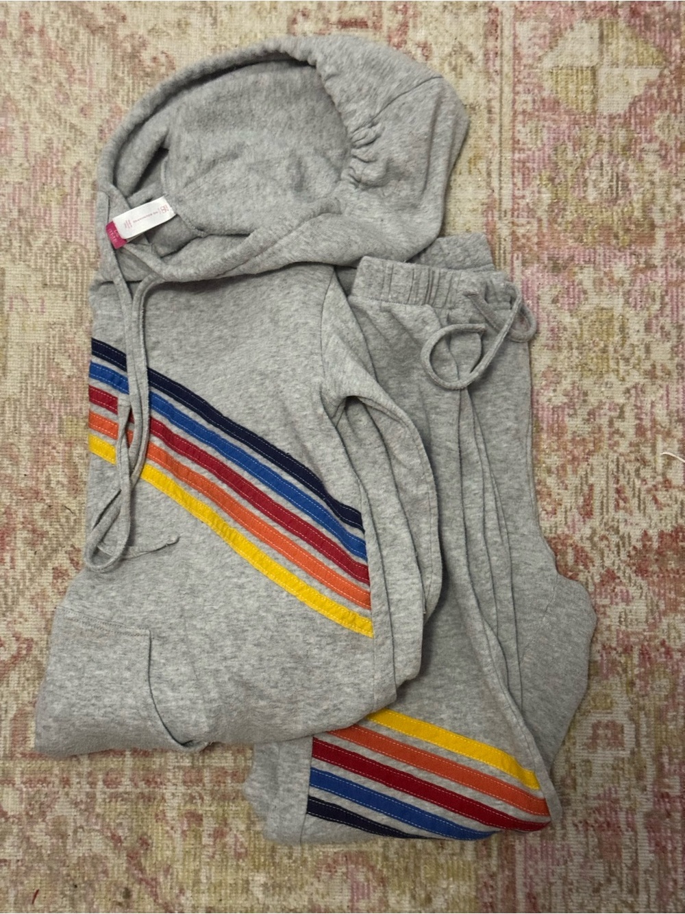 Justice Grey Sweatshirt & Joggers with Rainbow Stripes